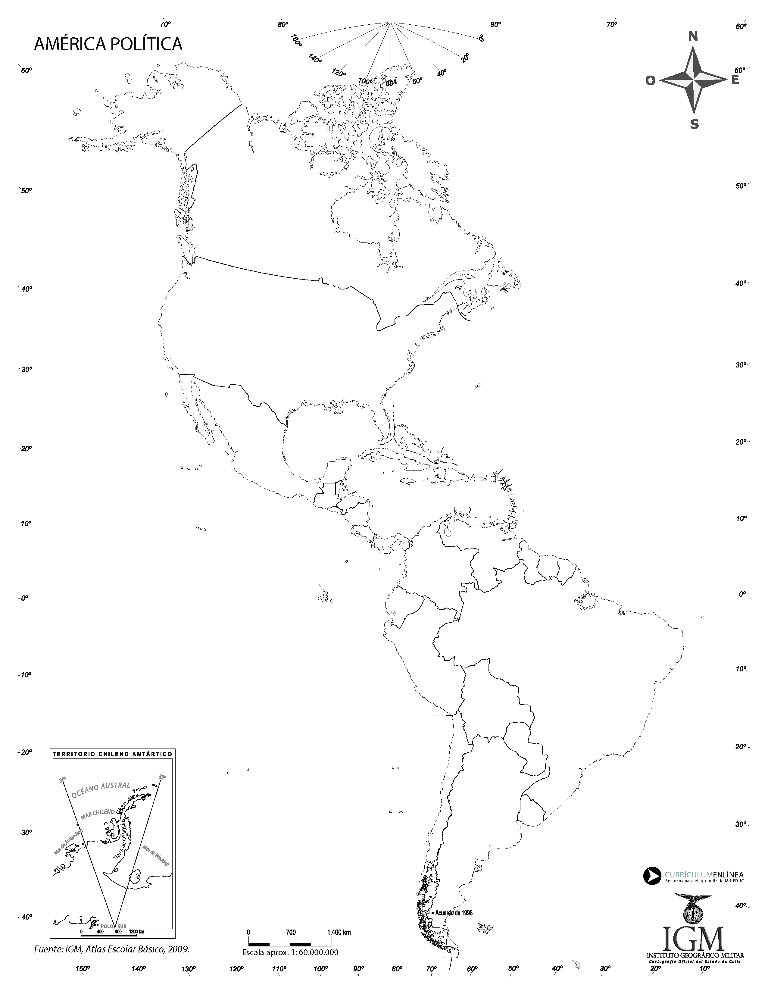 Mapa De América Político Mudo Curriculum Nacional Mineduc Chile 1989