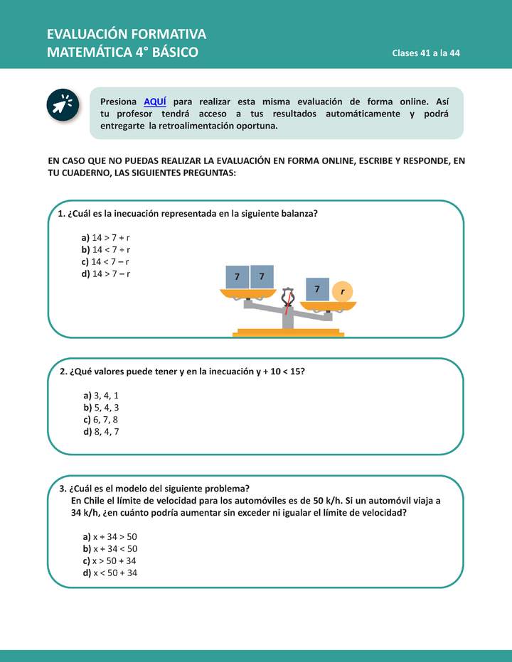 Evaluación Matemática 4° básico Unidad 2 Semana 11 - Curriculum Nacional.  MINEDUC. Chile.
