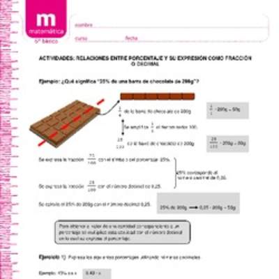 Relaciones entre porcentaje y su expresión como fracción o decimal