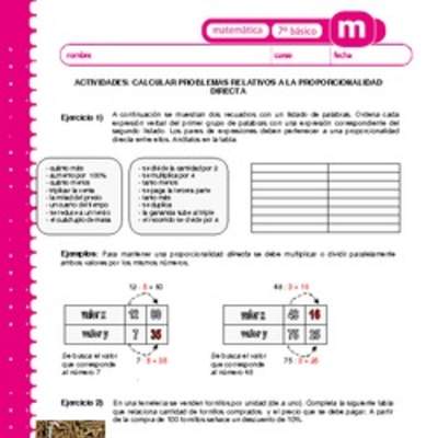 Calcular problemas relativos a la proporcionalidad directa