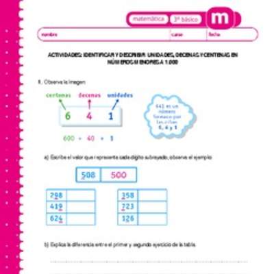 Identificar y describir unidades, decenas y centenas en números menores a 1000