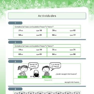 Actividades comparar y ordenar cifras