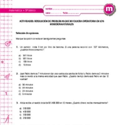 Resolución de problemas que involucra operatoria en los números naturales