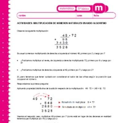 Multiplicación de números naturales usando algoritmo