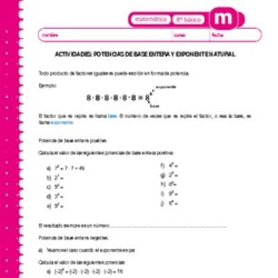 Potencias de base entera y exponente natural