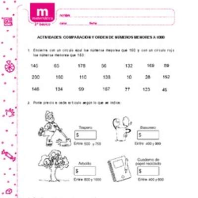 Comparación y orden de números menores a 1000