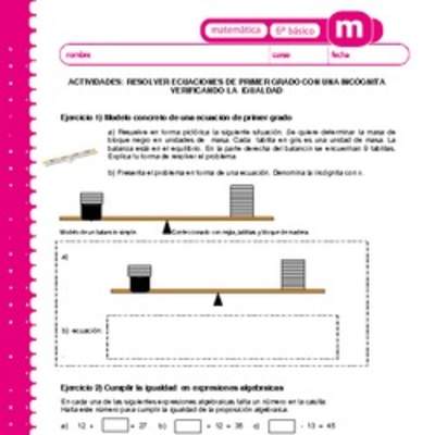 Resolver ecuaciones de primer grado con una incógnita verificando la igualdad