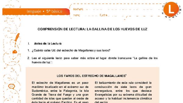 Comprensión de lectura: La gallina de los huevos de luz