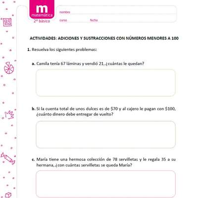 Adiciones y sustracciones con números menores a 100 (IV)