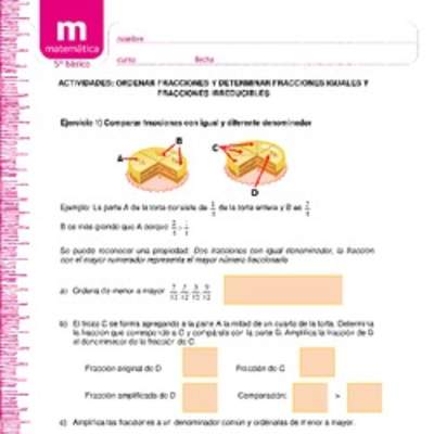 Ordenar fracciones y determinar fracciones iguales y fracciones irreducibles