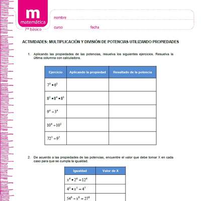 Multiplicación y división de potencias utilizando propiedades