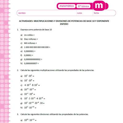 Multiplicaciones y divisiones de potencias de base 10 y exponente entero