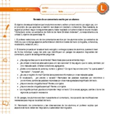 Revisión de un comentario escrito por un alumno