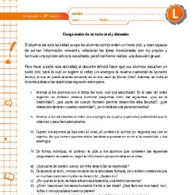 Comprensión de un texto oral y discusión