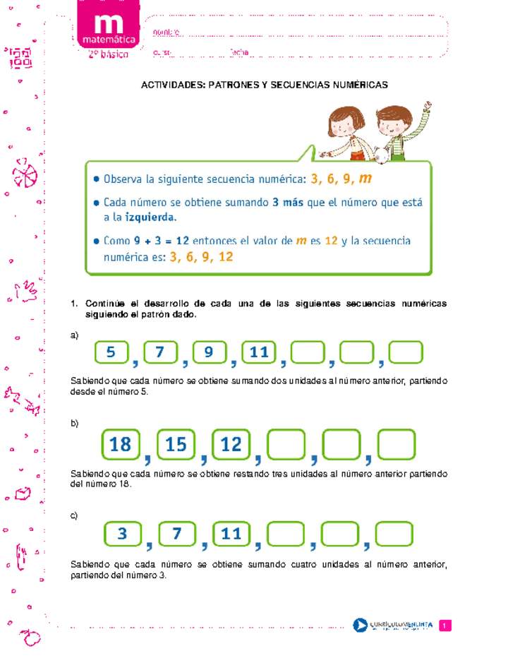 Patrones Y Secuencias Numéricas Curriculum Nacional