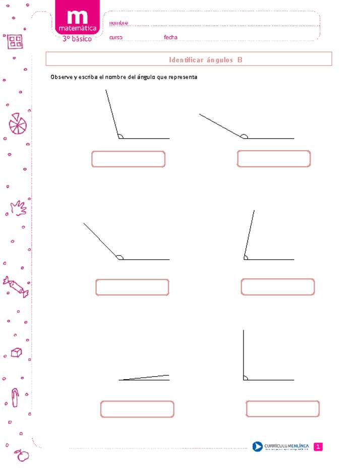 Identificar ángulos B - Curriculum Nacional. MINEDUC. Chile.