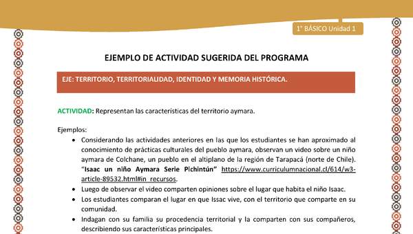 Actividad sugerida LC01 - Aymara - U01 - N°12: Representan las características del territorio aymara