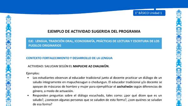 Actividad sugerida: LC01 - Mapuche - U1 - N°5: SALUDAN SEGÚN EL MAPUCHE AZ CHALIWÜN.