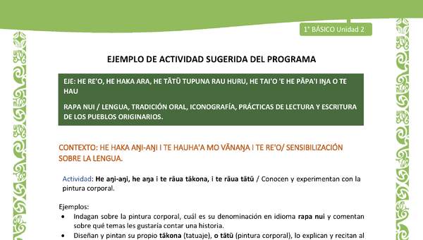 Actividad sugerida LC01 - Rapa Nui - U2 - N°21: Conocen y experimentan con la pintura corporal.