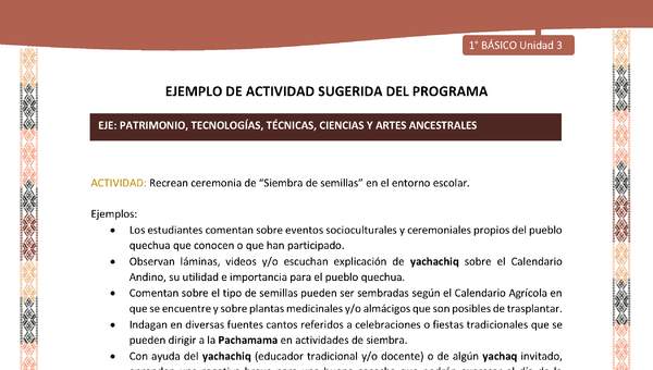 Actividad sugerida LC01 - Quechua - U3 - N°41: Recrean ceremonia de “Siembra de semillas” en el entorno escolar.