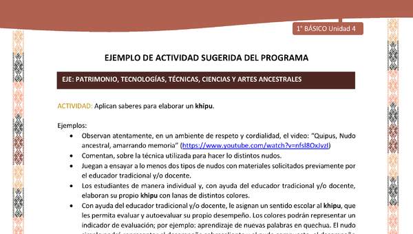 Actividad sugerida LC01 - Quechua - U4 - N°51: Aplican saberes para elaborar un khipu.