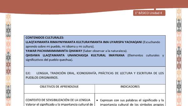 Actividad sugerida: LC01 - Quechua - Matriz - U4