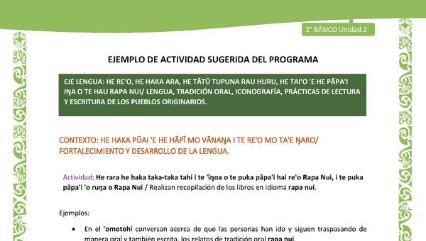 Actividad sugerida LC02 - Rapa Nui - U2 - N°12: Realizan recopilación de los libros en idioma rapa nui.