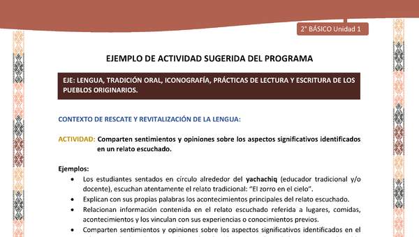 Actividad sugerida LC02 - Quechua - U1 - N°04: Comparten sentimientos y opiniones sobre los aspectos significativos identificados en un relato escuchado.
