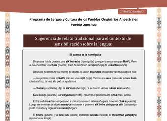 QUECHUA-LC02-U02-Orientaciones al docente - Relato El cuento de la hormiga