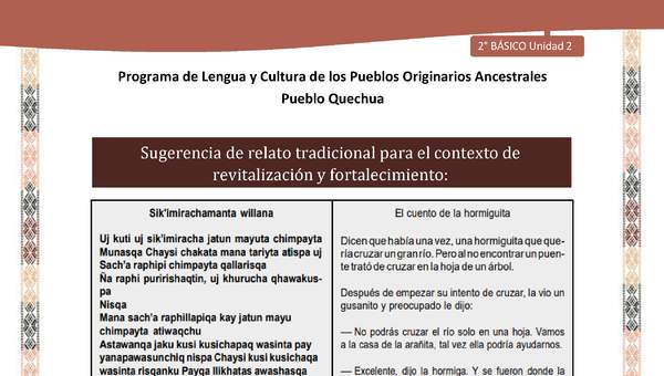 QUECHUA-LC02-U02-Orientaciones al docente - Relato El cuento de la hormiga II