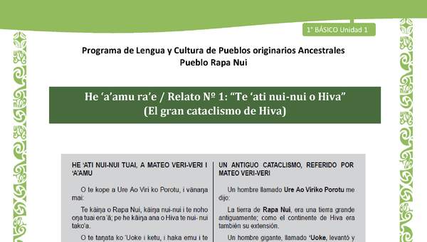 01-Orientaciones al docente - LC02 - Rapa nui - U1 - He ‘a’amu ra’e / Relato Nº 1: “Te ‘ati nui-nui o Hiva” (El gran cataclismo de Hiva)