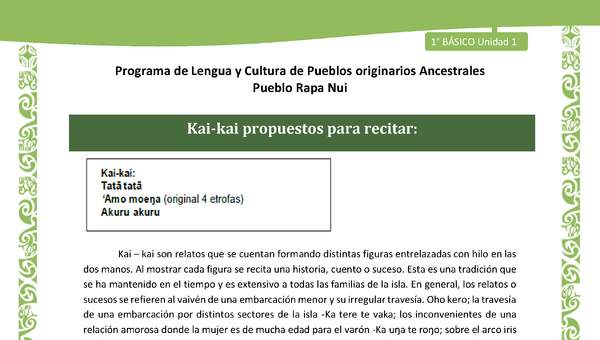 05-Orientaciones al docente - LC02 - Rapa nui - U1 - Kai-kai propuestos para recitar