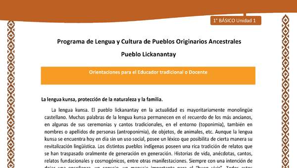 Orientaciones al docente - LC01 - Lickanantay - U1 - La lengua kunsa