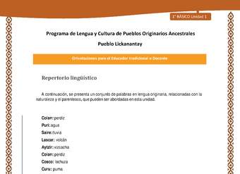 Orientaciones al docente - LC01 - Lickanantay - U1 - Repertorio lingüístico