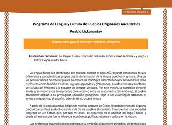 Orientaciones al docente - LC02 - Lickanantay - U3 - Contenidos culturales