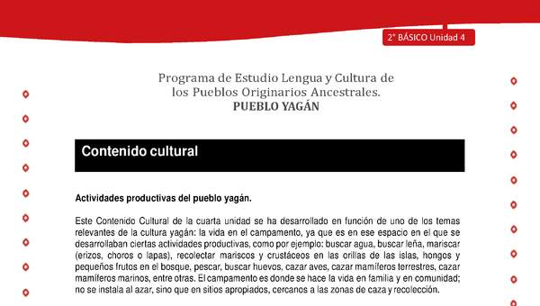 Contenido cultural: Actividades productivas del pueblo yagán