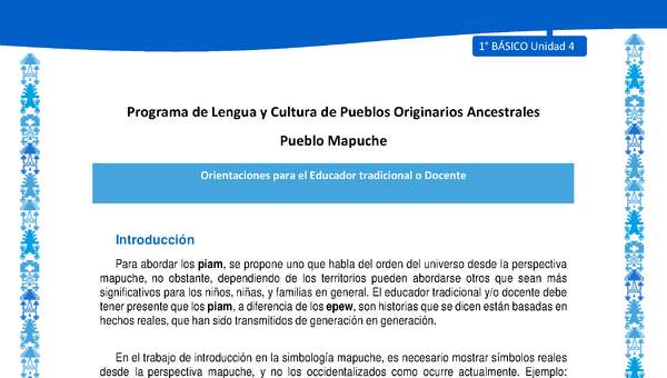 Orientaciones al docente - LC01 - Mapuche - U4 - Introducción