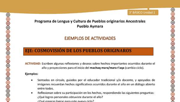 16-Actividad Sugerida LC03-U02-OA11-Escriben algunas reflexiones y deseos sobre hechos importantes ocurridos durante el año y proyecciones para el inicio del machaq mara/mara t’aqa (cambio ciclo).