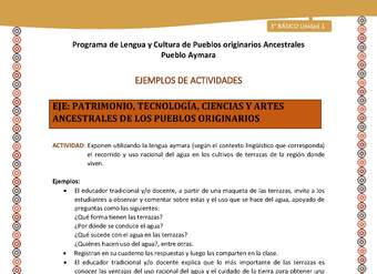 19-Actividad Sugerida LC03-U02-OA13-Exponen utilizando la lengua aymara (según el contexto lingüístico que corresponda) el recorrido y uso racional del agua en los cultivos de terrazas de la región donde viven.