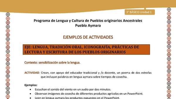 03-Actividad Sugerida LC03-U02-LS02-Crean, con apoyo del educador tradicional y /o docente, un poema de dos estrofas que incluyan palabras en lengua aymara sobre tiempos de cosecha.