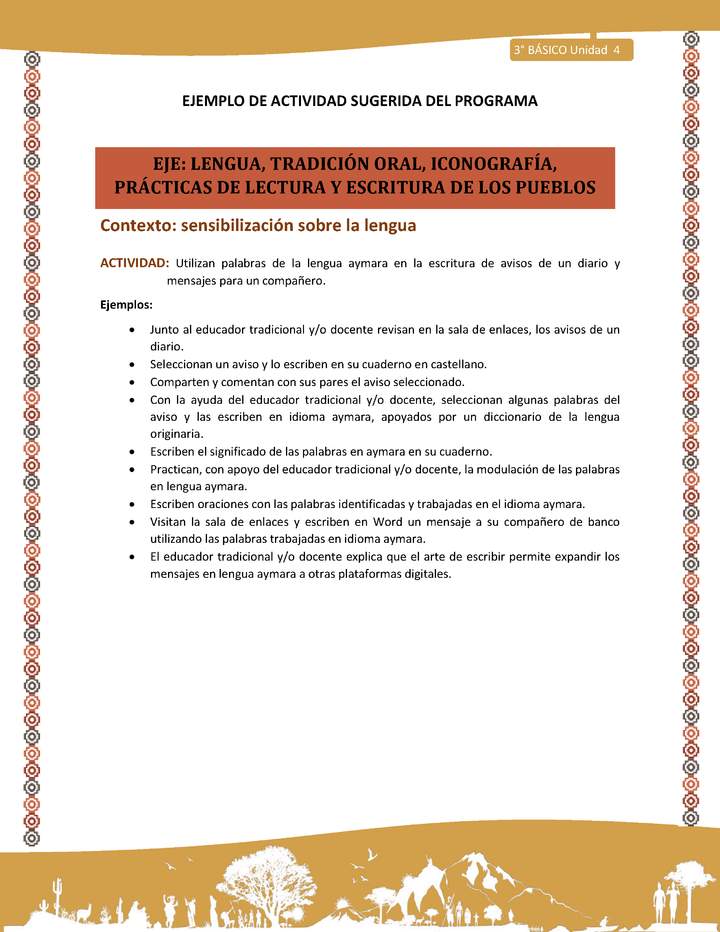 03-Actividad Sugerida LC03-U03 -AYM-LS04-Utilizan palabras de la lengua aymara en la escritura de avisos de un diario y mensajes para un compañero.