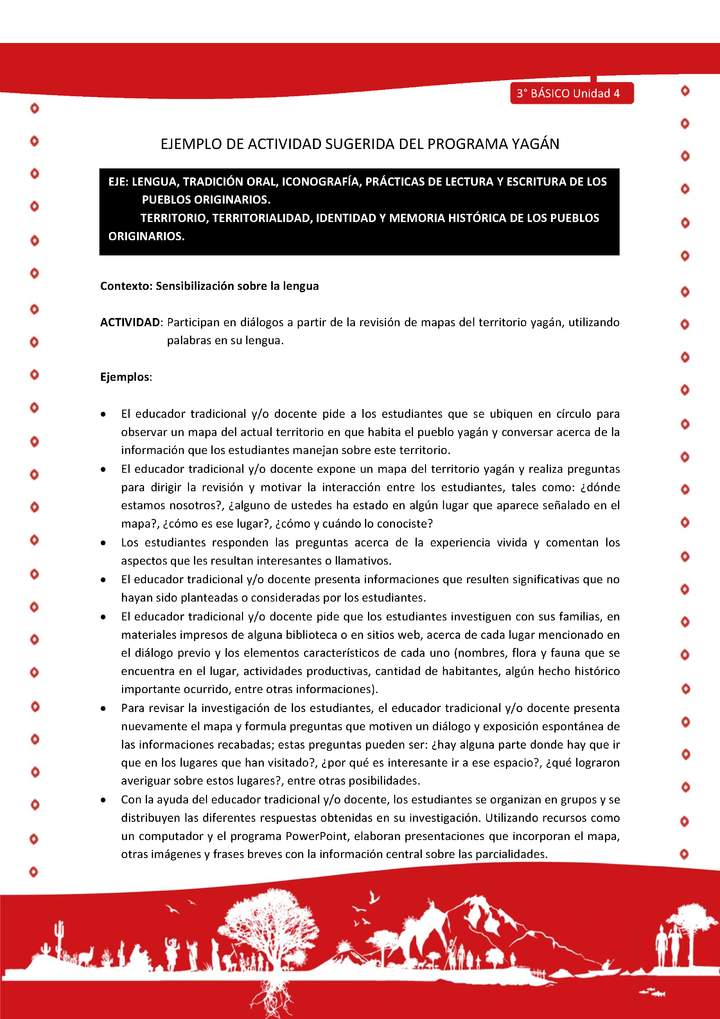  Participan en diálogos a partir de la revisión de mapas del territorio yagán, utilizando palabras en su len