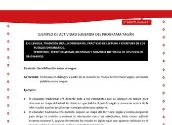  Participan en diálogos a partir de la revisión de mapas del territorio yagán, utilizando palabras en su len