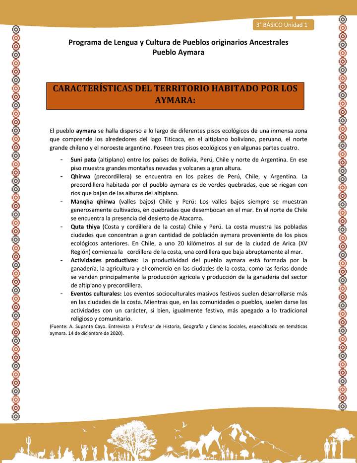 01-Orientaciones para el educador-LC03 U02-Características del territorio habitado por los aymara