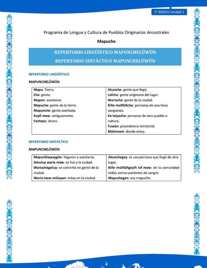 Repertorio lingüístico y sintáctico Mapunchelüwün