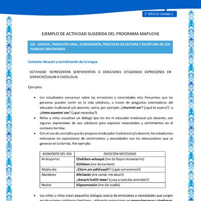 Representan sentimientos o emociones utilizando expresiones en mapuchezugun o chedugun