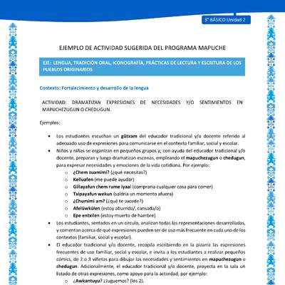 Dramatizan expresiones de necesidades y/o sentimientos en mapuchezugun o chedugun