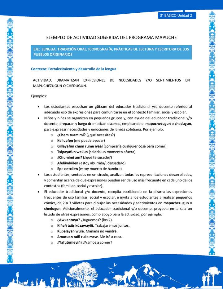 Dramatizan expresiones de necesidades y/o sentimientos en mapuchezugun o chedugun