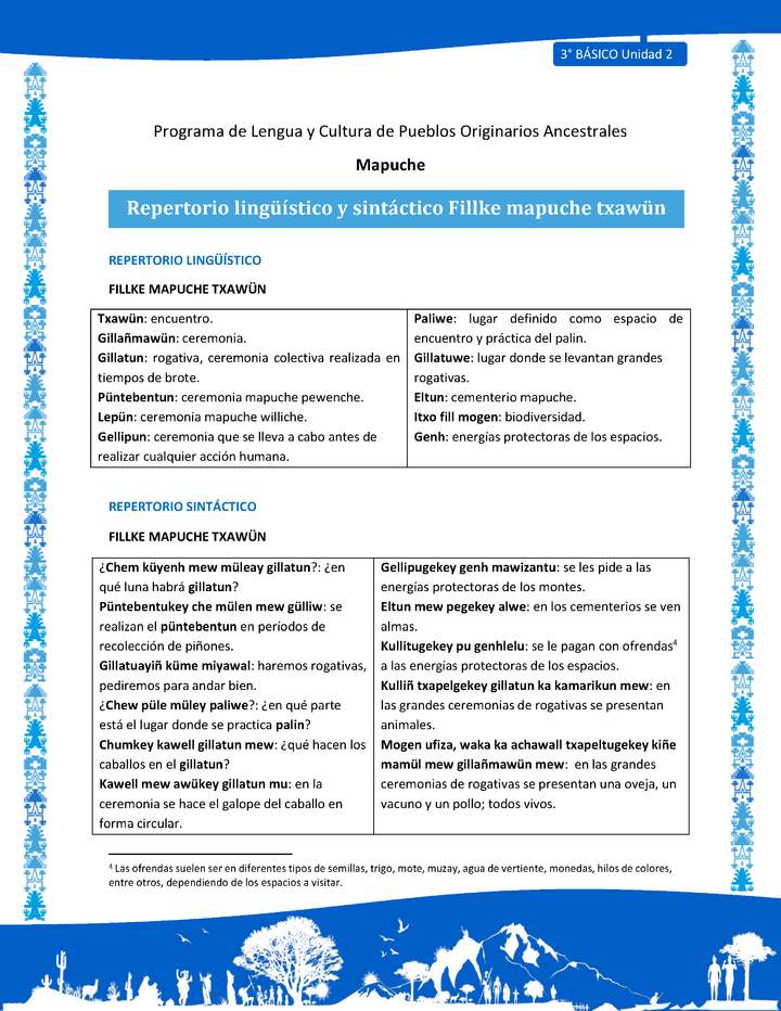 Repertorio lingüístico y sintáctico Fillke mapuche txawün