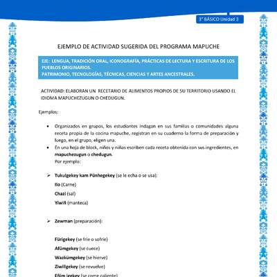 Elaboran un recetario de alimentos propios de su territorio usando el idioma mapuchezugun o chedugun